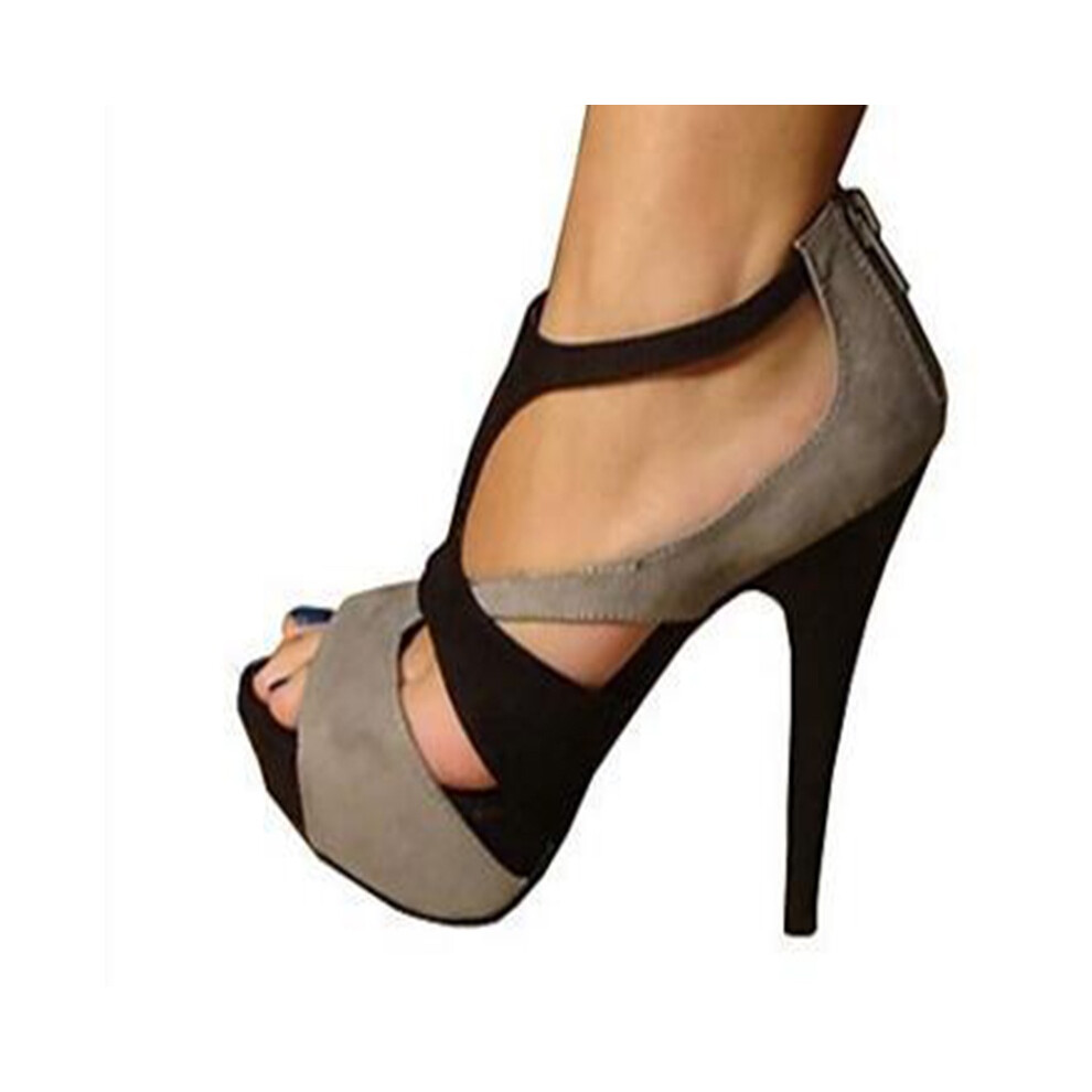 (Grey,EU38)Sandales à talons hauts femme été 2018 New Arrive mode sandales hautes qualité