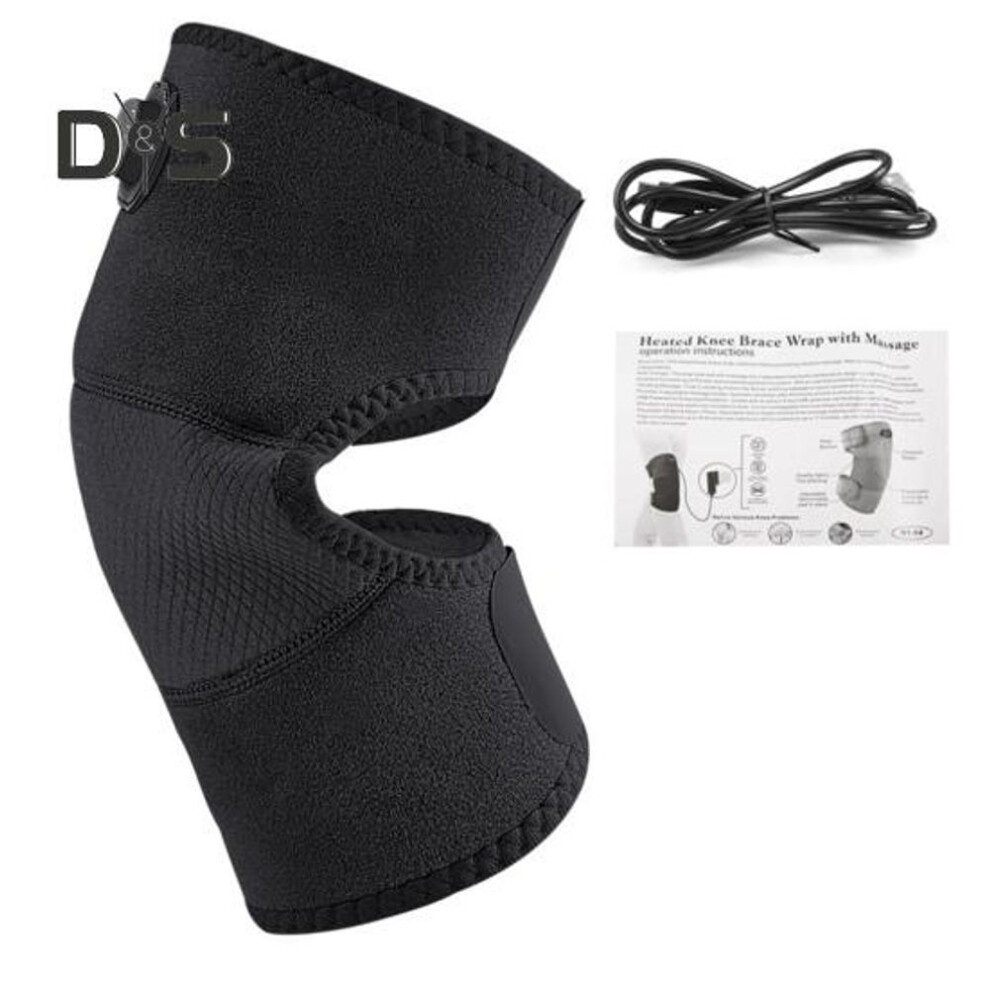 (black) 1Pc Electric Heated Knee Pad 3 Levels Temperature Adjustable USB Powered Knee Joint Arthritis Pain Relief Vibration Massager Heating Knee Brace Wrap