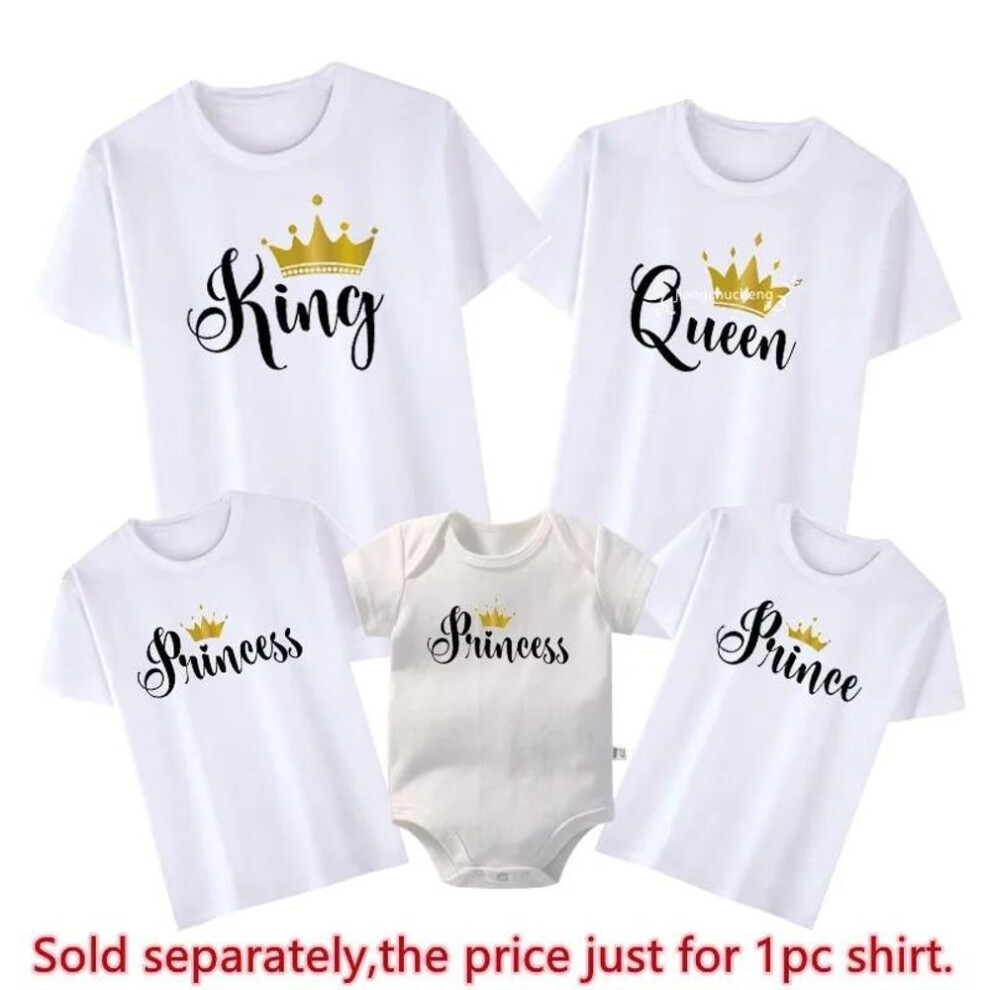 (white, Mom-S) Women's T-Shirts Funny King Queen Prince Princess Family Matching Tshirts Gold Crown Print Father Son Mother and Daughter Shirts Baby Outfits