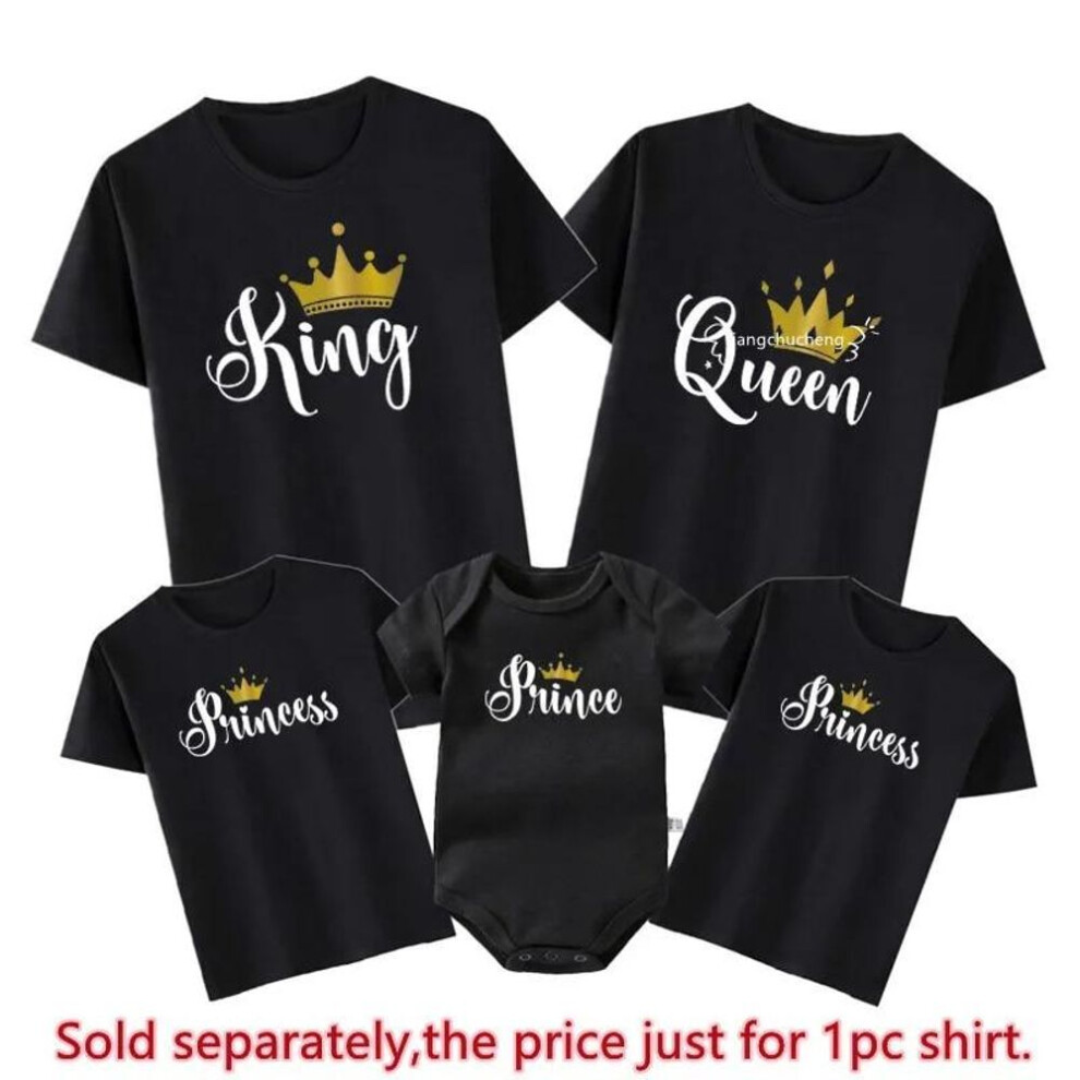 (black, Girl Tshirt-130CM) Women's T-shirts Funny King Queen Prince Princess Family Matching Tshirts Gold Crown Print Father Son Mother And Daughter Shirts Baby Outfits