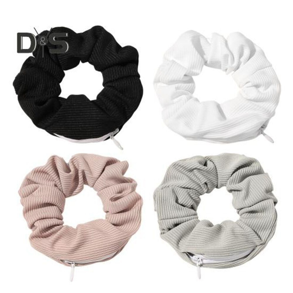 (as the picture, 4pcs) 4pcs Hair Ties Scrunchies With Hidden Pocket Large Hair Band Women Girls Ribbed Texture Elastic Headband