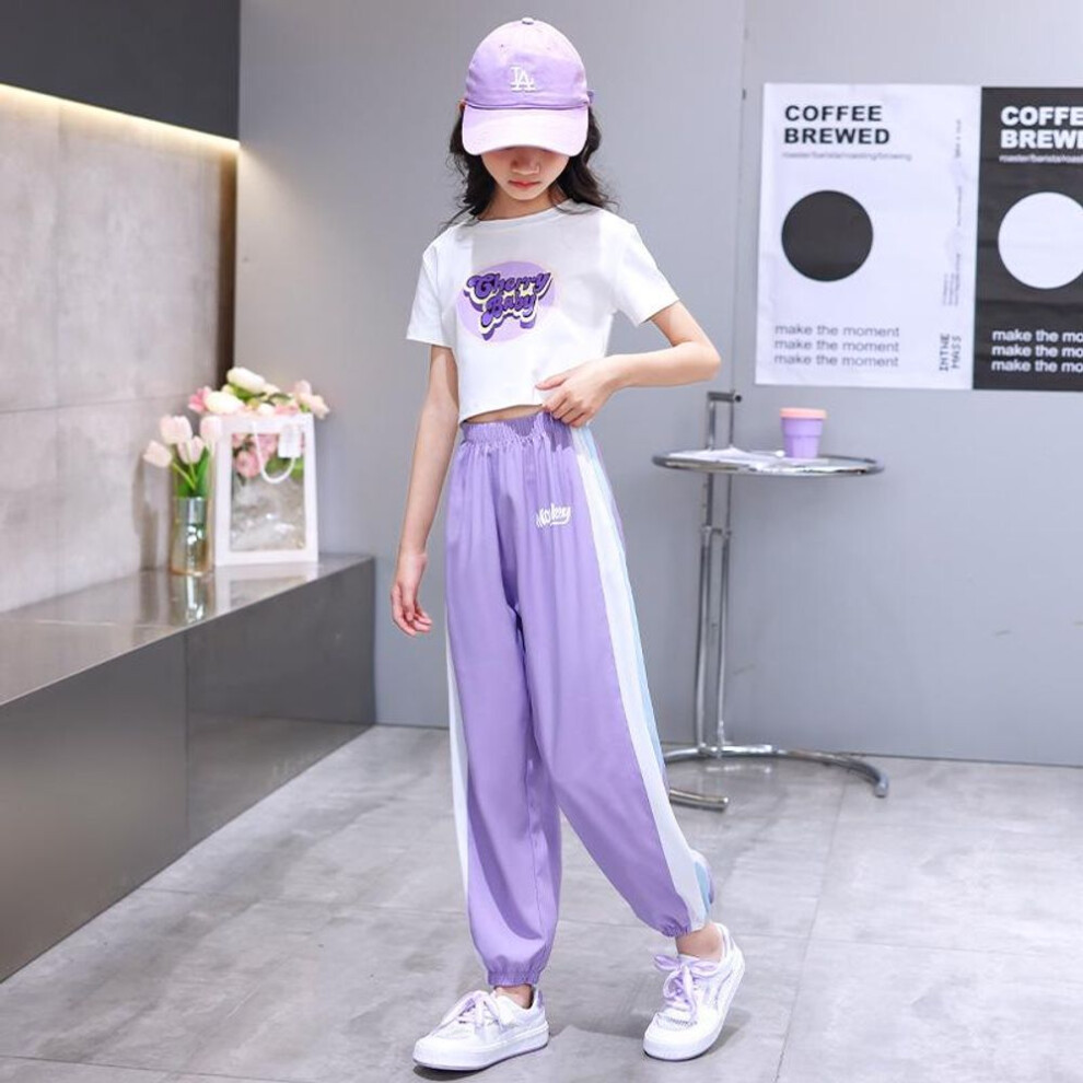 (130 cm) Girls' Short-sleeve Stylish Summer 2025 Two-piece Leisure Sports Suit For Kids