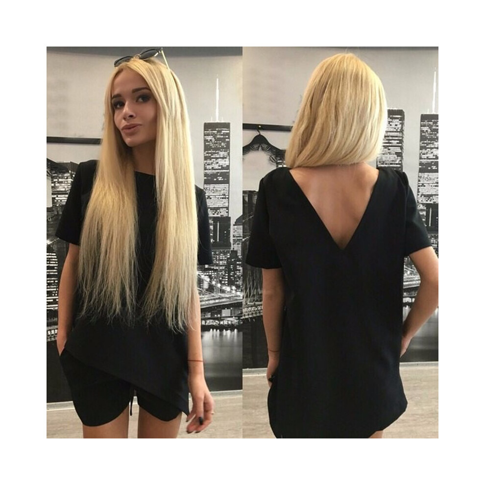 (Black,S)Ensemble short décontracté neuf pour femme couleur pure dos nu hauts décontractés ensemble costume 2 pièces