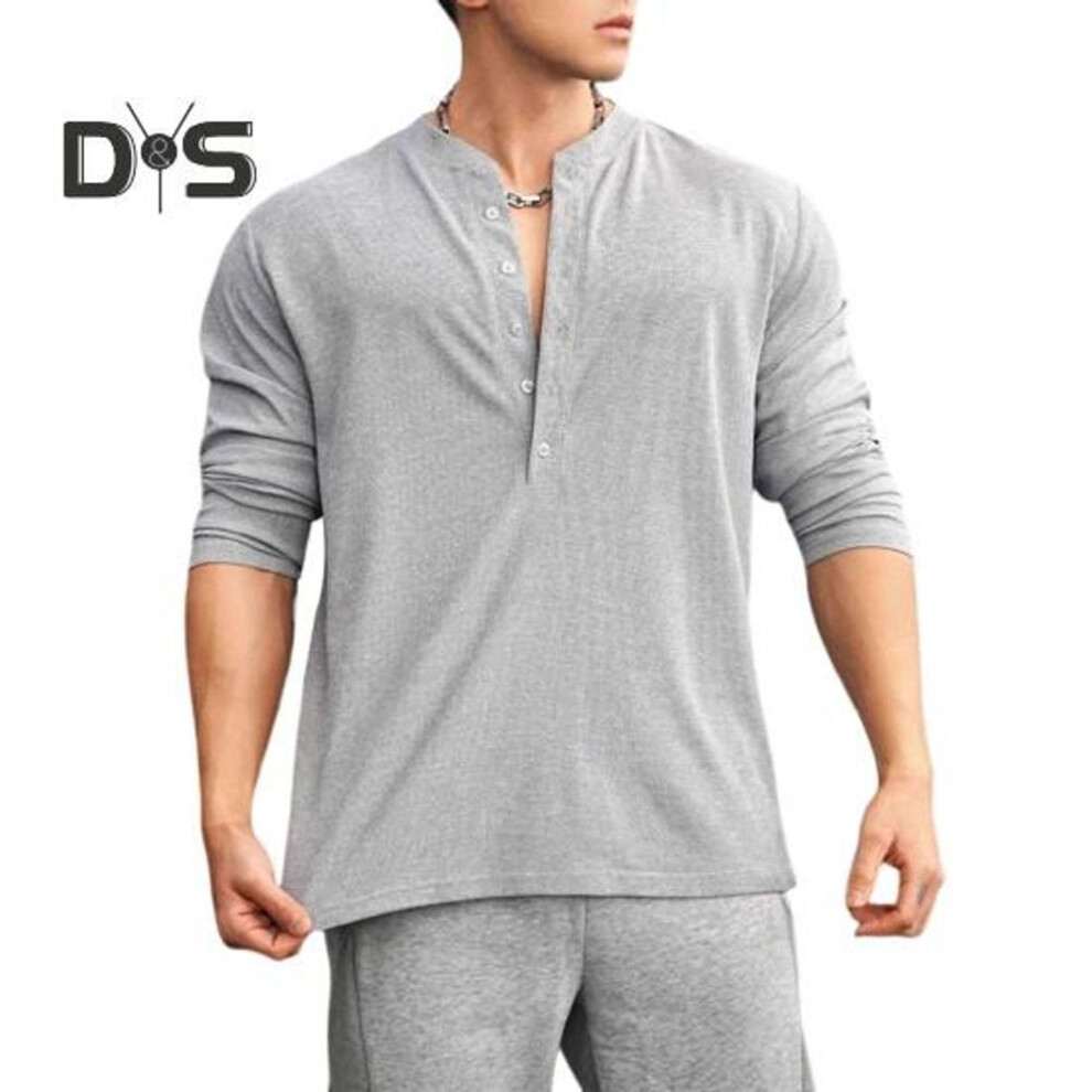 (grey, XL) Men's Muscle T-Shirts Long Sleeve Crewneck Top Gym Fitness Shirt Male Casual Workout Athletic Tee for Daily Sports Street Wear
