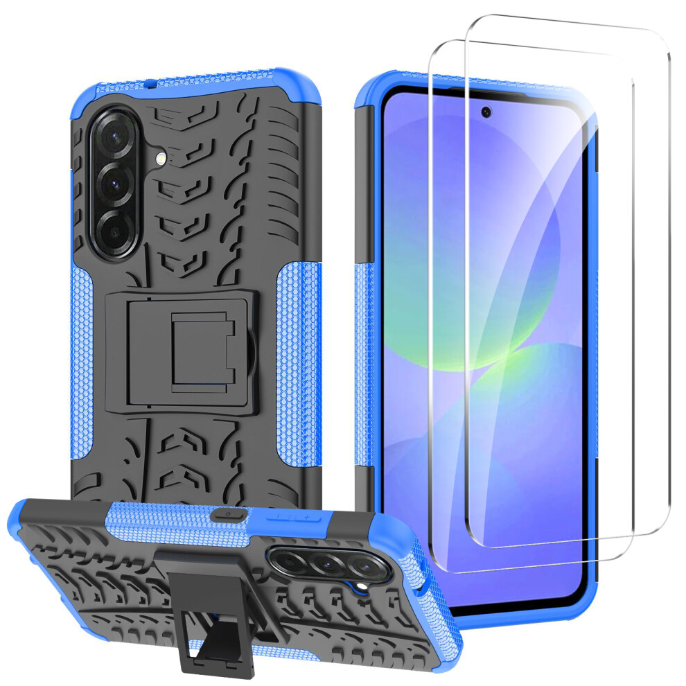 (Blue) iCatchy Case for Samsung A36 5G Military Grade Shockproof Bumper Phone Cover and 2 Screen Protector Tempered Glass