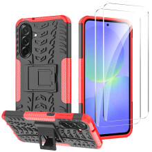 (Red) iCatchy Case for Samsung A36 5G Military Grade Shockproof Bumper Phone Cover and 2 Screen Protector Tempered Glass
