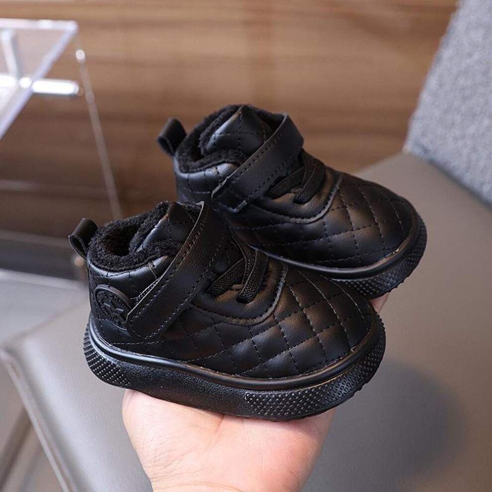 (black, Size 18 / 12.5 cm length) Autumn/winter High-top Toddler Shoes – Soft, Non-slip, Warm, Velvet Lined For Boys & Girls (ages 1-3)