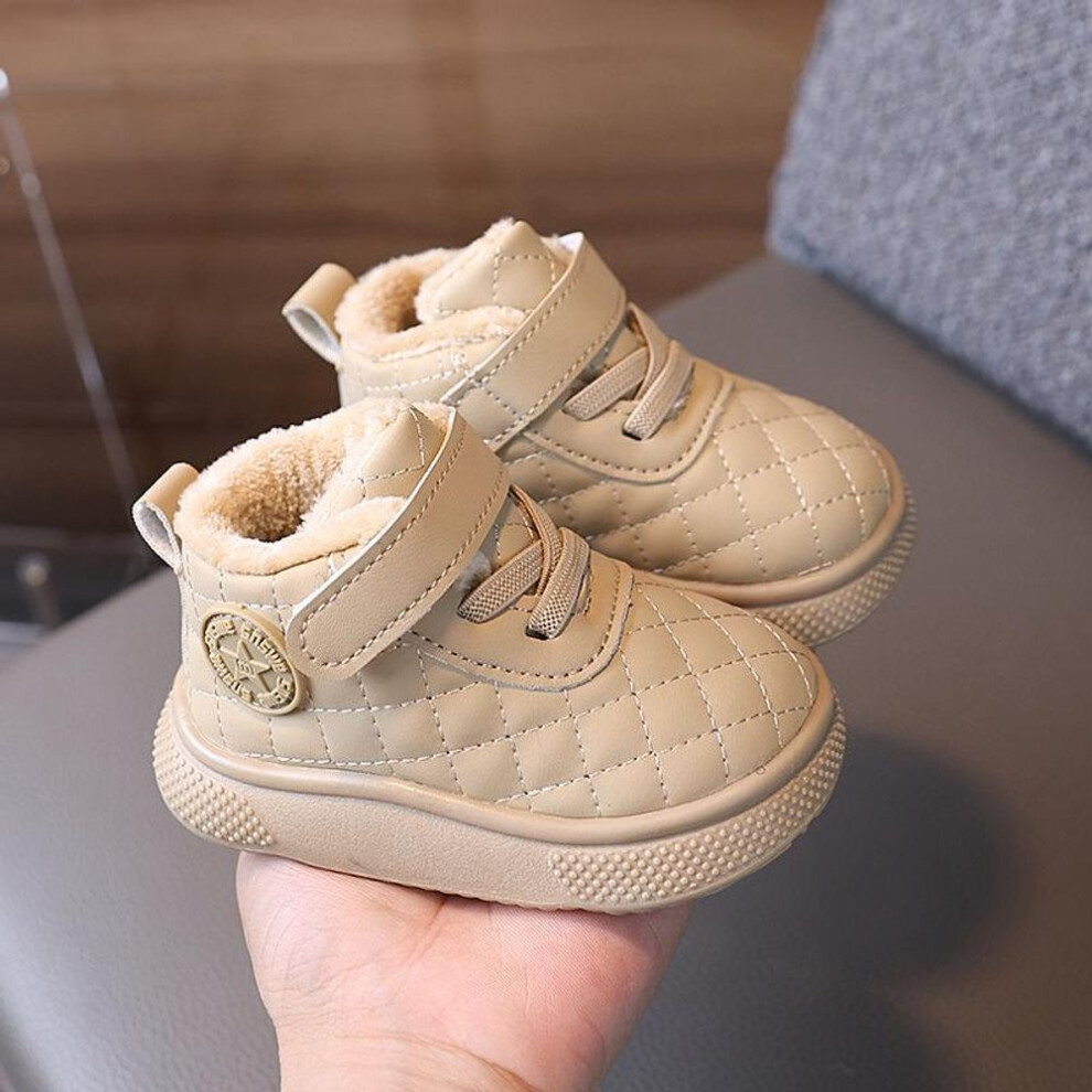 (khaki, Size 23 / 14.5 cm length) Autumn/winter High-top Toddler Shoes – Soft, Non-slip, Warm, Velvet Lined For Boys & Girls (ages 1-3)
