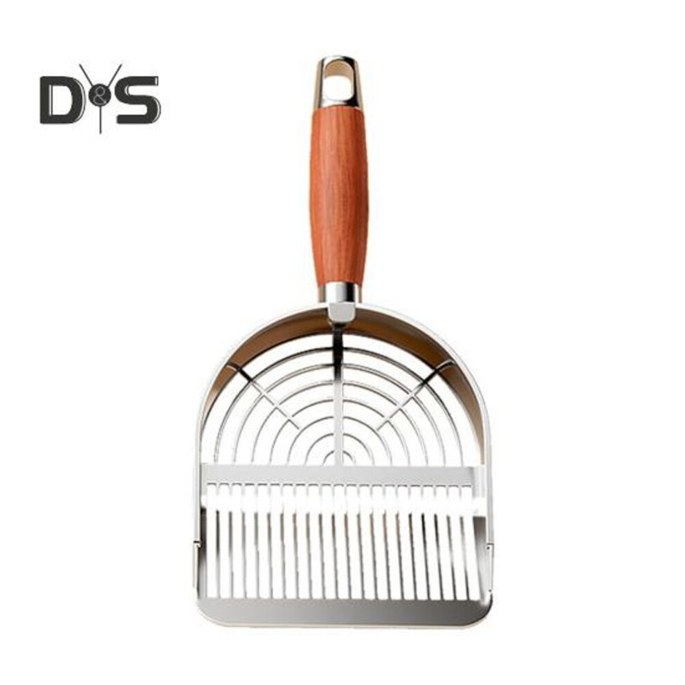 (as the picture, A) Metal Cat Litter Scoop With Holder Pet Poop Scooper With Ergonomic Wood Handle Fast Sifting Shovel Cat Supplies