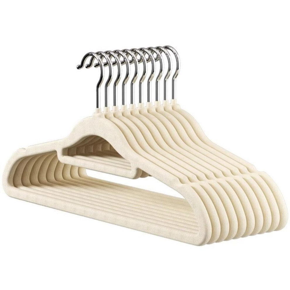 (beige) 10pcs Space Saving, Velvet Non-slip Clothes Hangers, Heavy Duty With 360 Degree Swivel Hook For Clothing, Suit