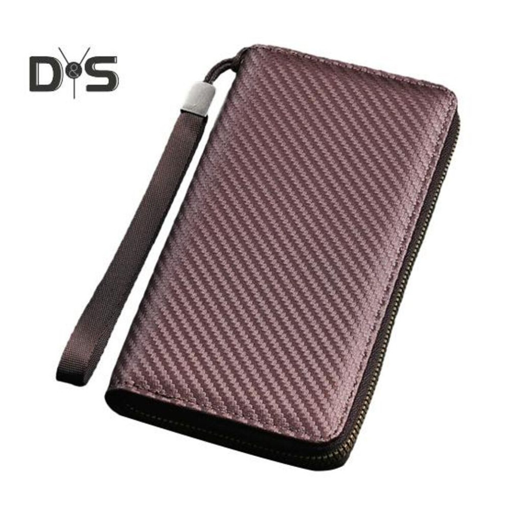 (coffee) Men Wallet Large Zipper Closure Card Holder Coin Purse Solid Color Id Credit Card Organizer Faux Leather Bracelet Wallet