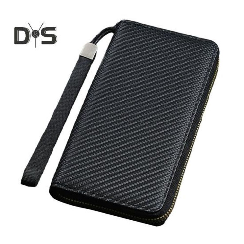 (black) Men Wallet Large Zipper Closure Card Holder Coin Purse Solid Color Id Credit Card Organizer Faux Leather Bracelet Wallet