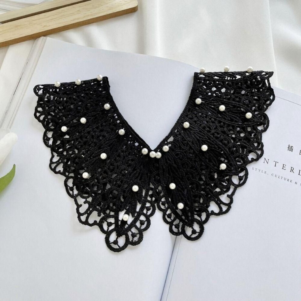 (black) Pearl Decoration Shirt Collar Dress Decorative Shoulder Shawl Exquisite Lace Fake Collar  Sewing