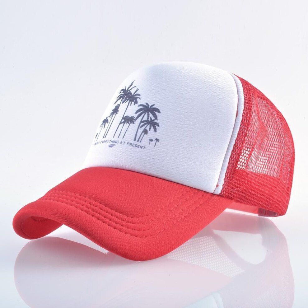 (red, 56-60cm) Mesh Baseball Cap Summer Outdoor Sport Hats For Men Women Fashion Coconut Tree Hip Hop Hat