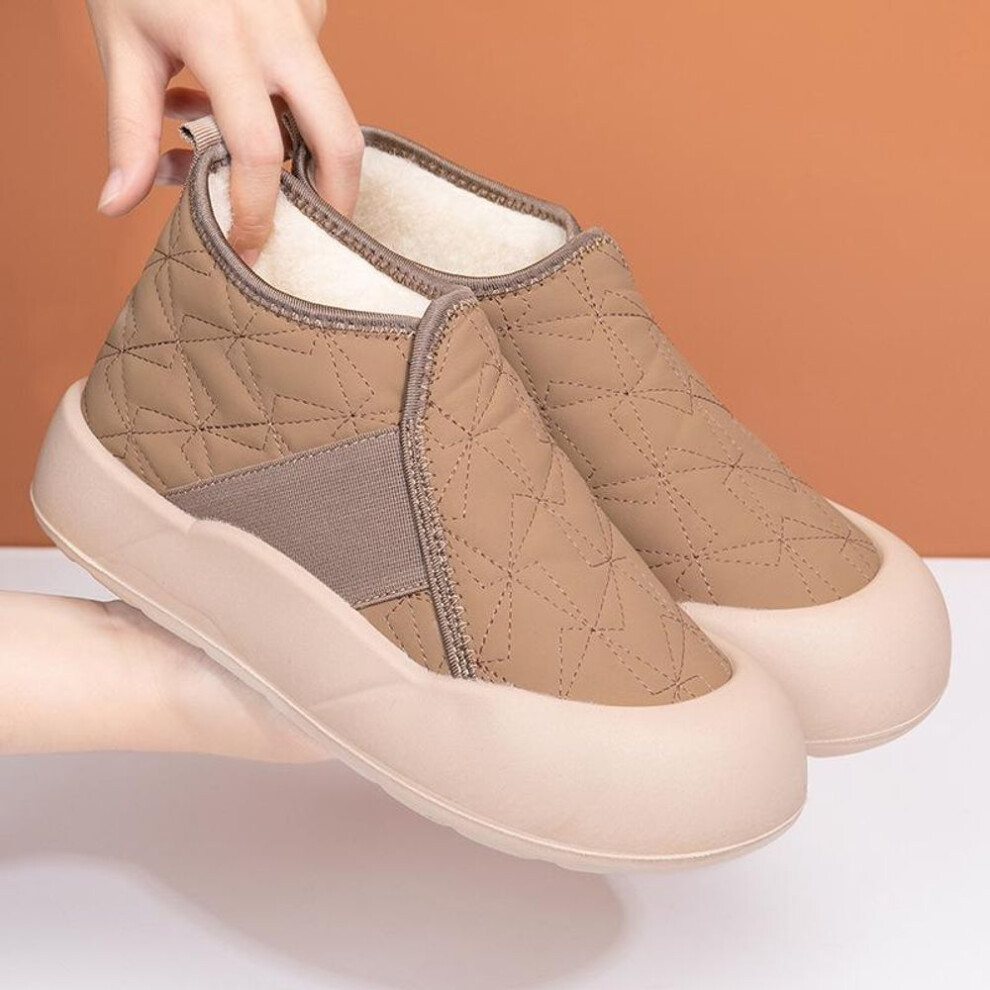 (khaki, 40) 2024 Winter Women's Non-slip Thick-soled Wool-lined Waterproof Casual Snow Boots
