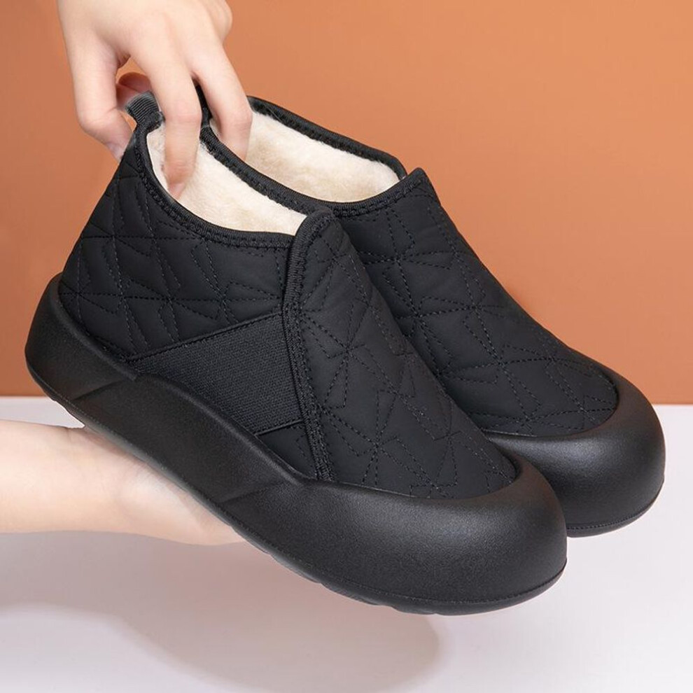 (black, 36) 2024 Winter Women's Non-Slip Thick-Soled Wool-Lined Waterproof Casual Snow Boots
