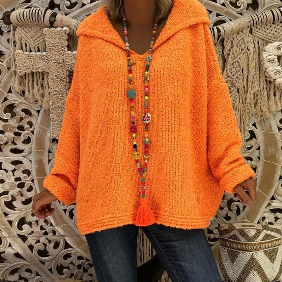 (M, orange) Ladies' 2024 Knitted Hooded Sweater Tops - Casual Style Pullover