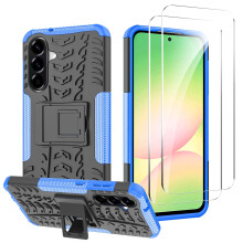(Blue) iCatchy Case for Samsung A56 5G Military Grade Shockproof Bumper Phone Cover and 2 Screen Protector Tempered Glass