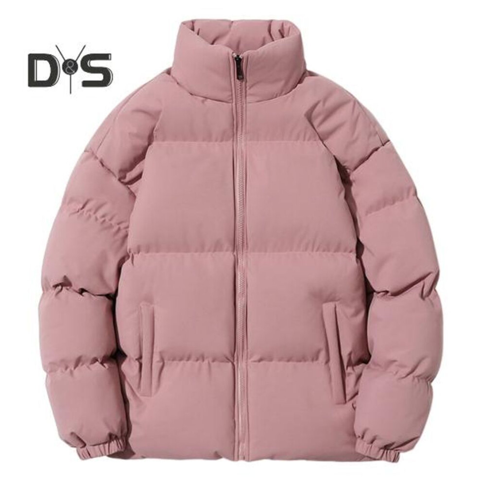 (pink, XXXL) Winter Women Coat Stand Collar Zipper Closure Long Sleeves Plus Size Windproof Heat Retention Padded Down Coat Men Slim Fit Outdoor Jacket