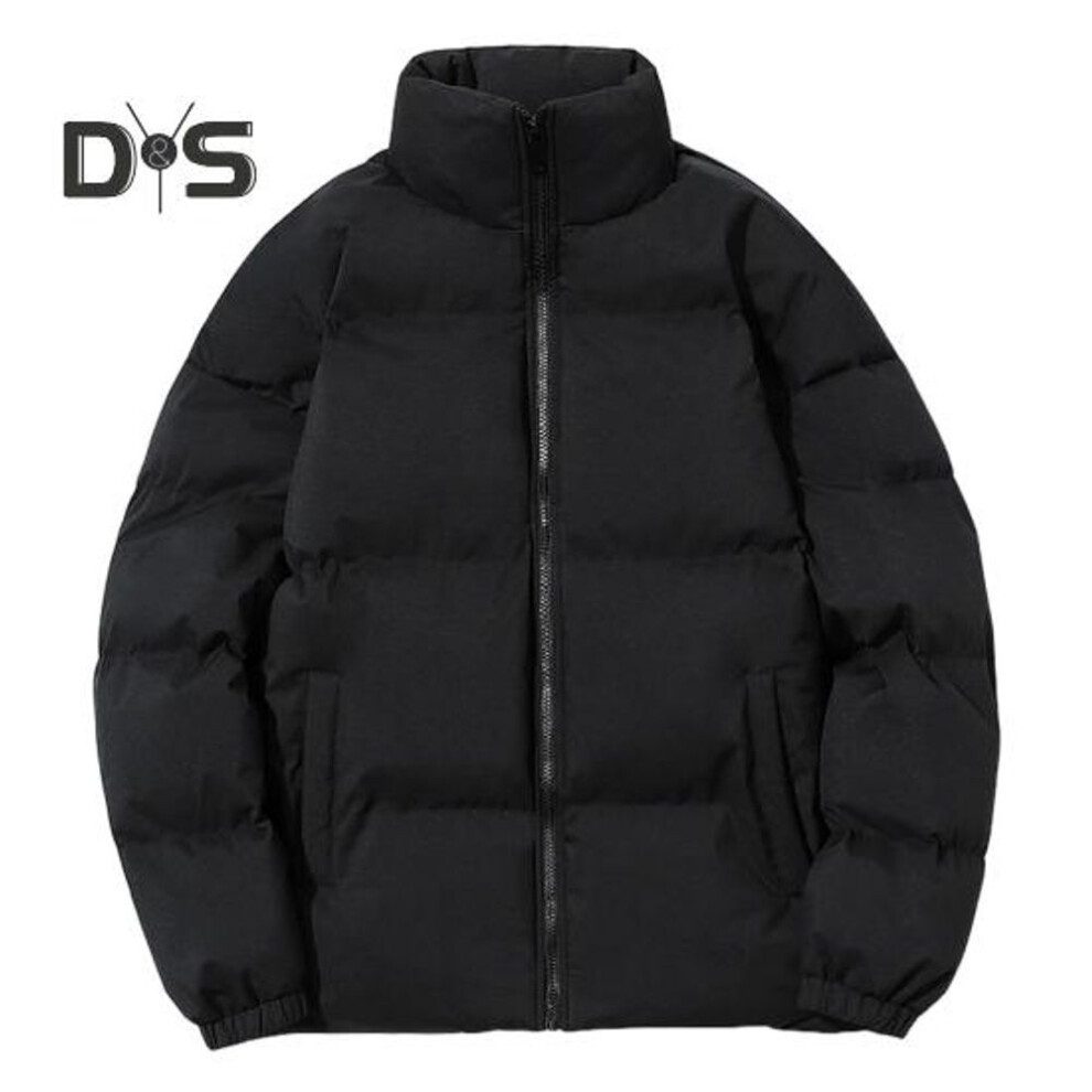 (black, XXL) Winter Women Coat Stand Collar Zipper Closure Long Sleeves Plus Size Windproof Heat Retention Padded Down Coat Men Slim Fit Outdoor Jacket