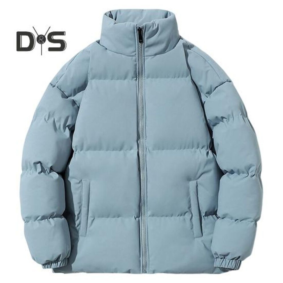 (sky blue, M) Winter Women Coat Stand Collar Zipper Closure Long Sleeves Plus Size Windproof Heat Retention Padded Down Coat Men Slim Fit Outdoor Jacket