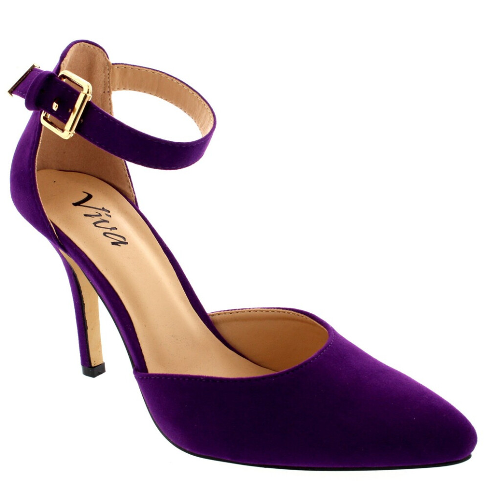 (UK 5,Black)Chaussures de cour de bureau à talon moyen bas à bride cheville pour femme bout pointu daim 39 UK