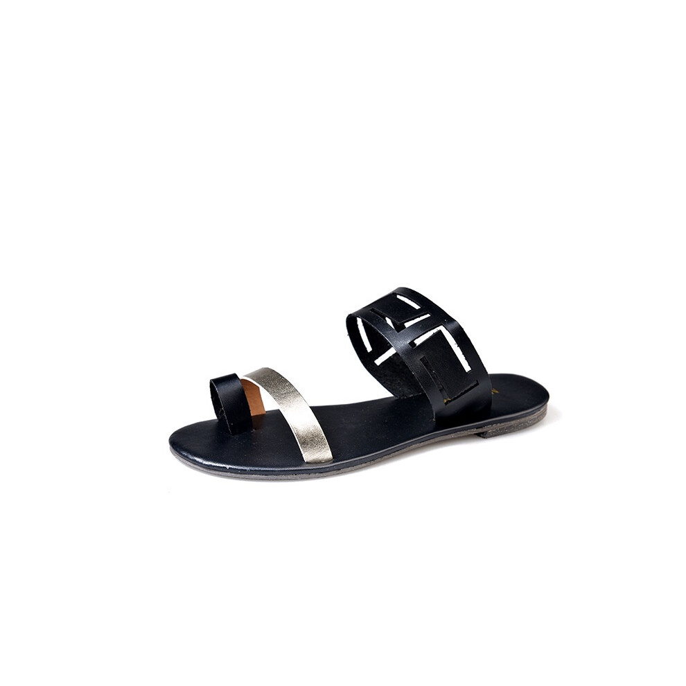(Black,EU40)Sandales femme plates à enfiler été plage vacances bout ouvert chaussures 610 pointure