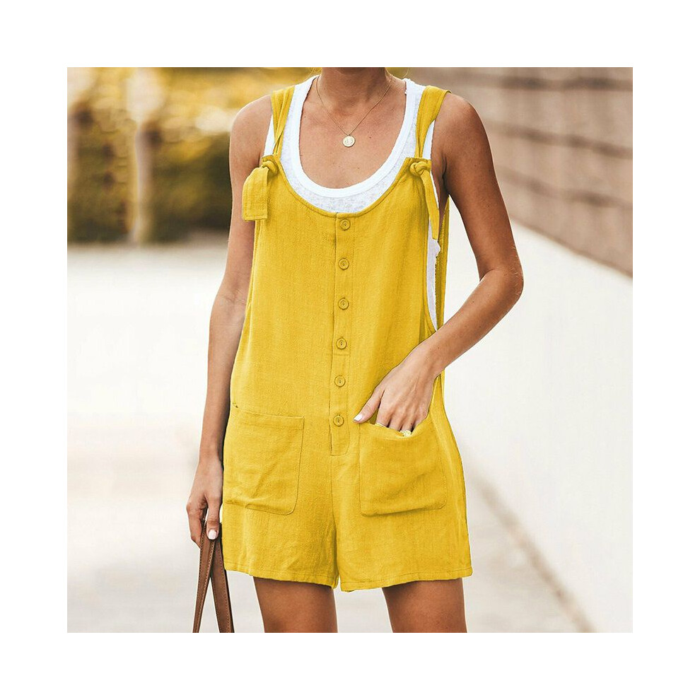 (Yellow,M)Combinaison sans manches pour femme salopette poche short combinaison short salopette