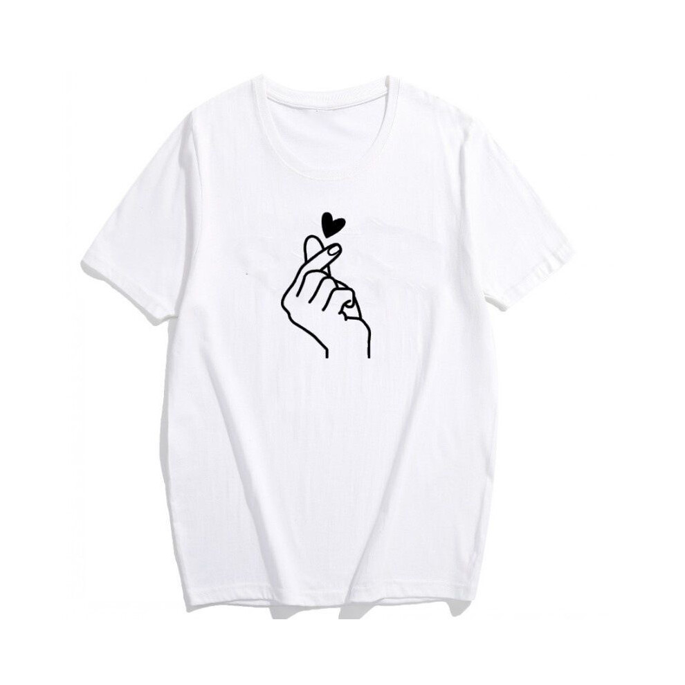 (White,XL)T-shirt Tee Heart Blouse Mode Femmes Décontracté Femme Manches Courtes Imprimé Tops