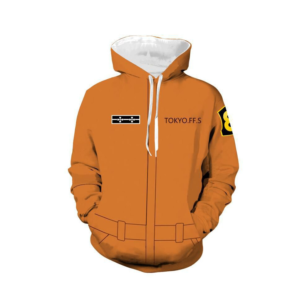(No Zipper,S)Anime Fire Force Hommes Sweat à Capuche Zippé Sweat à Capuche Pull Cosplay Costume