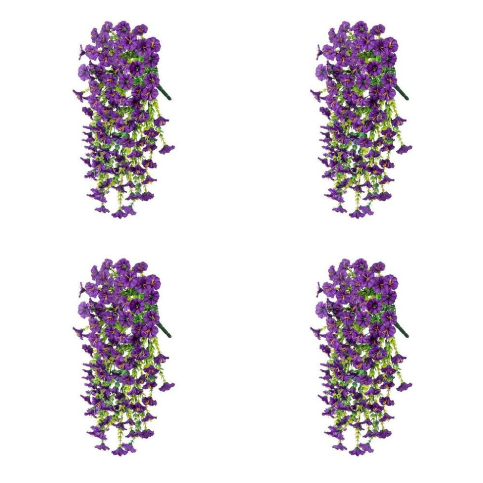 (purple, 4pcs) 2 Pcs Artificial Hanging Petunia Flowers UV Resistant Faux Flowers Reusable Simulated Petunias for Outdoors Festive Wedding Party Decorations