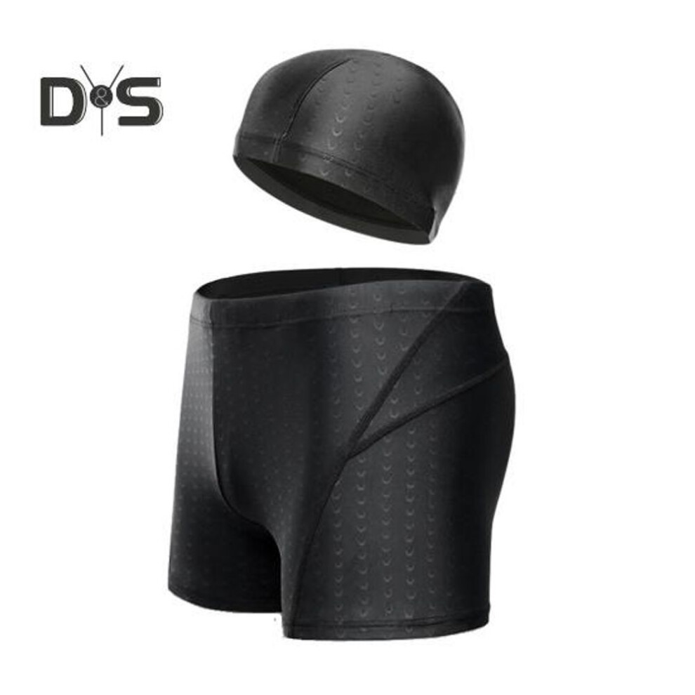 (black, XXXXL) Men Swimming Trunks And Cap Quick Dry Stretchy Bathing Suit Diving Boxer Briefs Beach Shorts Cap for Surfing Water Sports