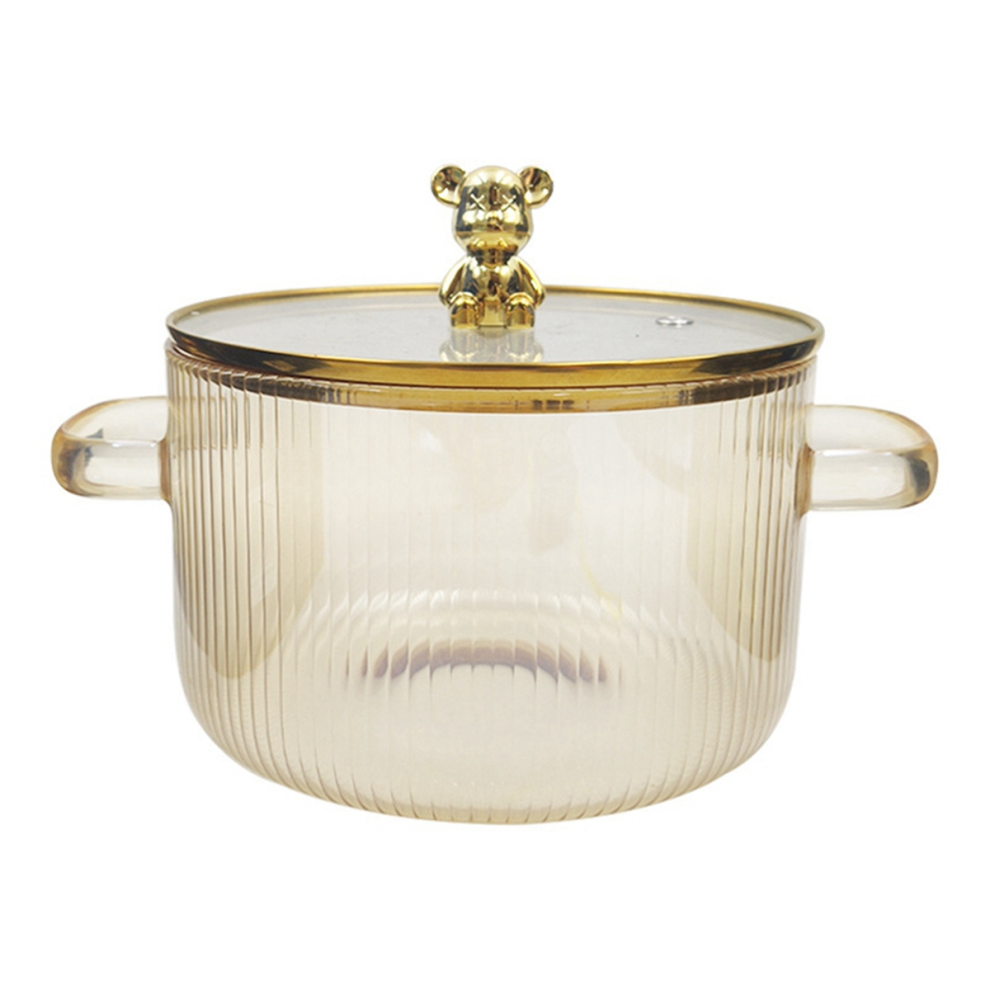 Casserole en verre transparent, marmite chauffante pour soupe, double poignée avec couvercle doré