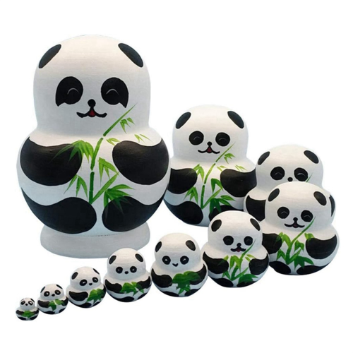 Muñecas apilables de 10 capas, diseño de panda, matrioska