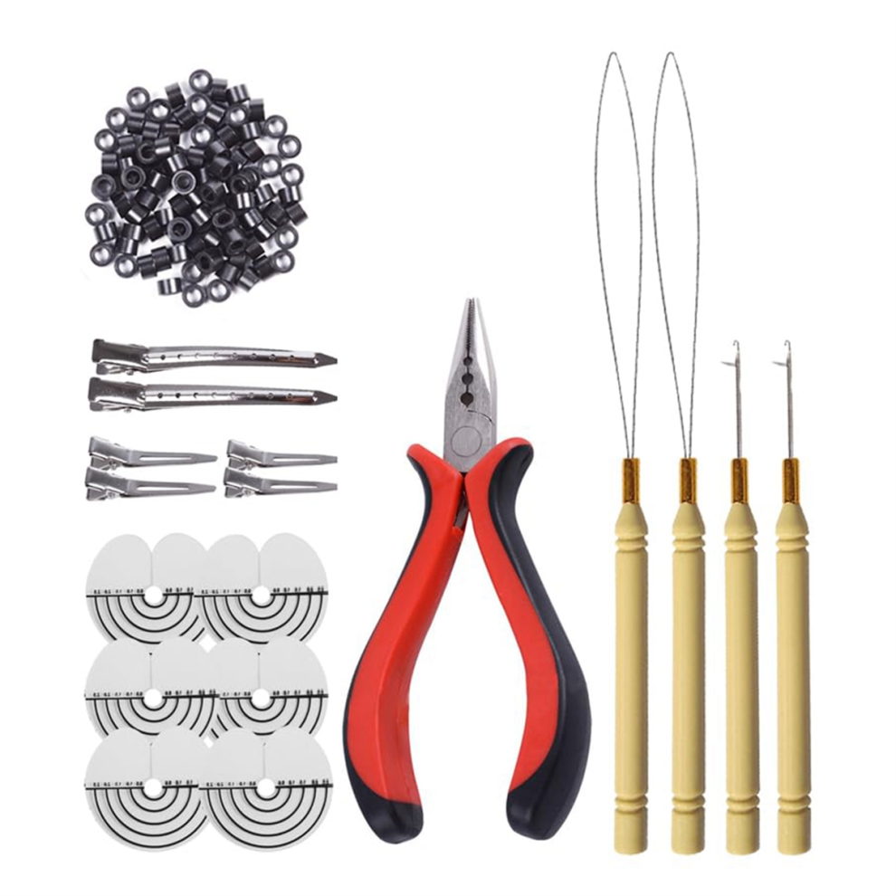 Jojomino Unisex Wig Hair Extension Tool Pliers Crochet Silicone Buckle Ring Set