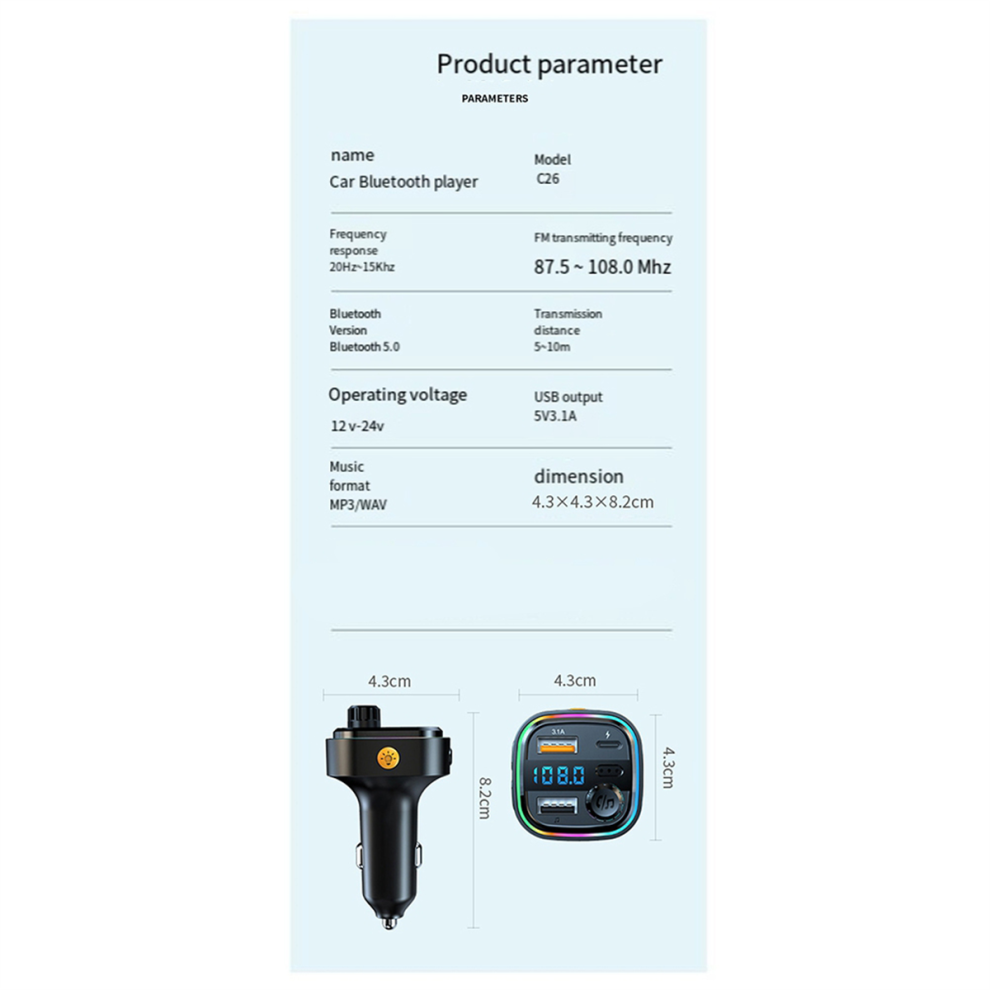 Bluetooth 5.0 Fm Transmitter Car Radio Modulator Mp3 Player With Colorful Atmosphere Breathing Pd+Usb Fast Charge Light 4853482260297
