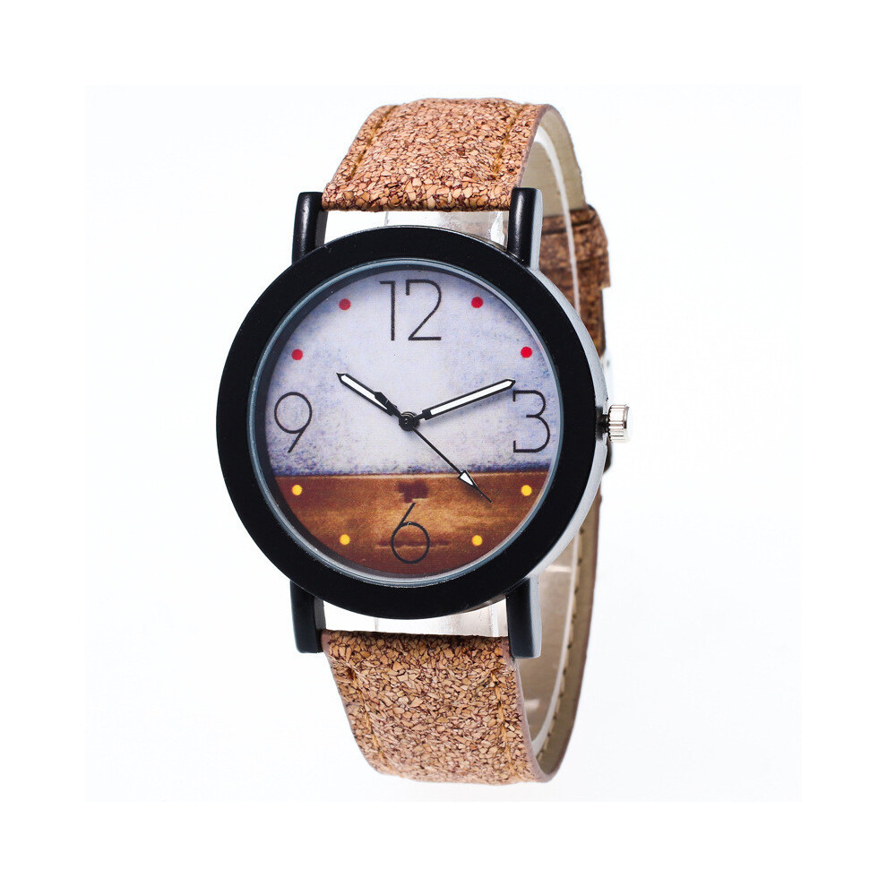 (Wood)Montre pour homme vintage montre pour femme montre-bracelet en acier inoxydable bracelet en cuir quartz tendance analogique