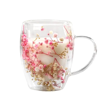 Creatives Echte Blume Doppelglas Hohe Erscheinungsebene Vollstern Trockenmilchkaffee 350ml Haushaltstasse A