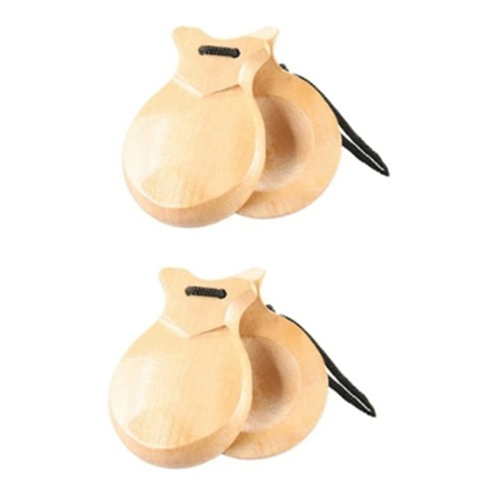 1 Pair Spanish Castanets Flamenco With String Traditional Wood Hand Percussion Castanets(Wood Color) 4853482268774
