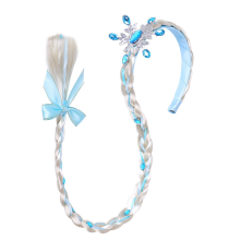 Uma princesa vestir perucas, longas tranças perucas tiaras para meninas cosplay cabelo acessório de cabeça azul