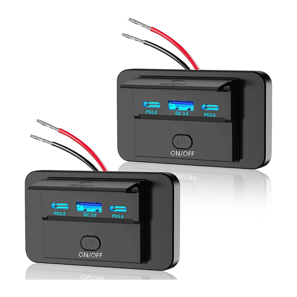 Photos - Other for Mobile Jojomino 2PCS 3 Ports 12V RV USB Outlet 90W, Dual PD3.0 Type-C Quick Charge 72W & QC3.0 18W Panel Wall Mount 