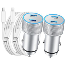 Chargeur de voiture, lot de 2, 40 W, double port USB-C rapide, adaptateur allume-cigare avec câble de 90 cm