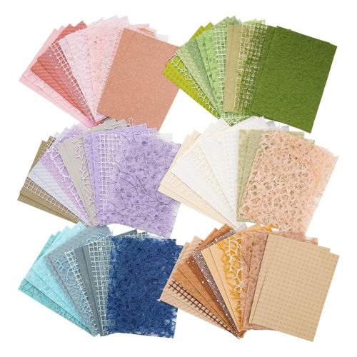 96 Sheets Textured Scrapbook Paper and Mesh Fabric Assorted Set,6 Pack Mixed Special for Scrapbooking Planner