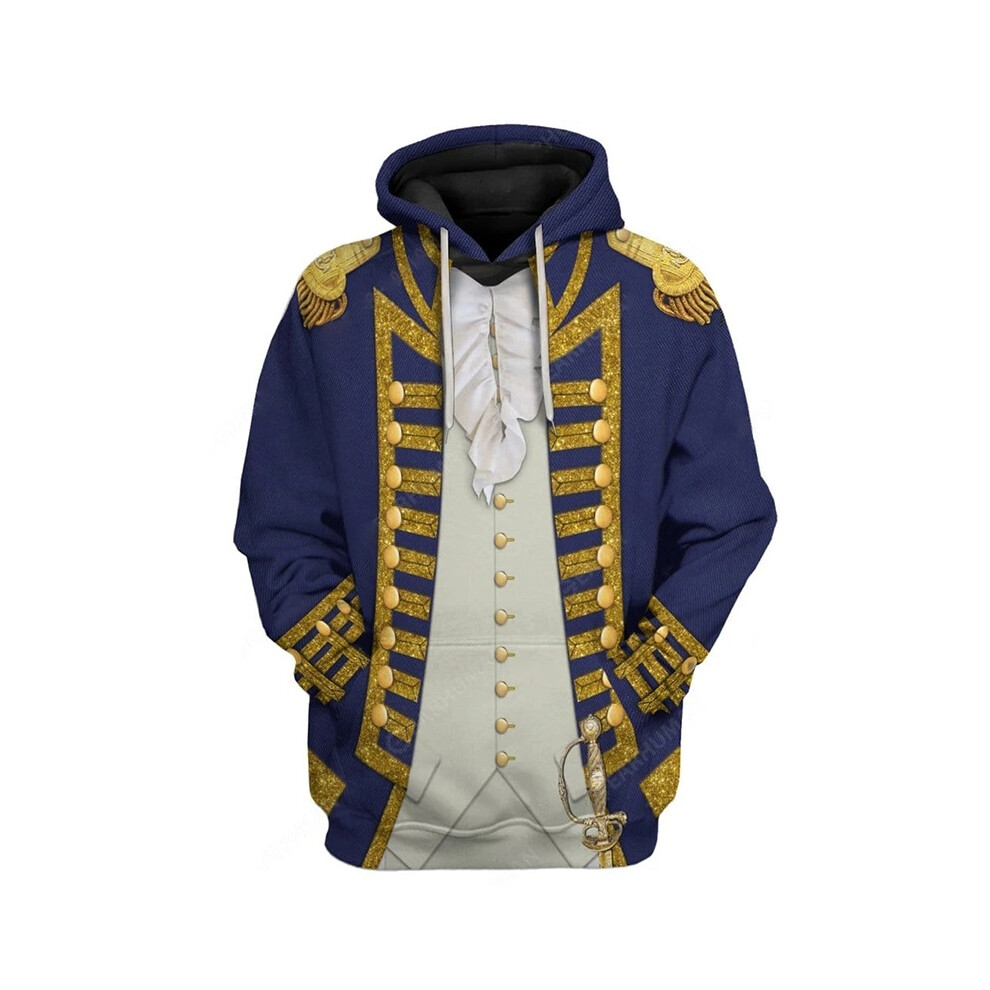 (Blue,4XL)Historique Armée Uniformes Motif 3D Sweat à Capuche Cosplay Sweat Homme Veste Femme