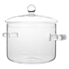 Glass Saucepan with Cover,Stovetop Cooking Pot Lid and Handle Simmer Clear Soup Pot, High Borosilicate 1400ML