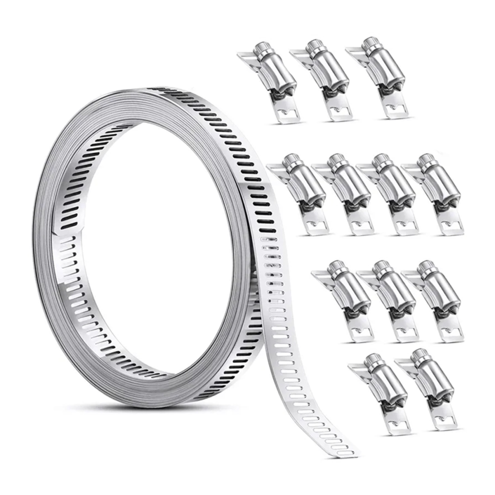 Stainless Steel Hose Clamp Strap With Fasteners Worm Adjustable Gear Pipe Ducting 10M 4852431768099