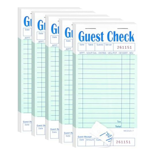 5 Pack Guest Check Books, Server Note Pads for Restaurant, Green Waiter Checkbook, Restaurant Order Pad 50 Sheets/Pack 1