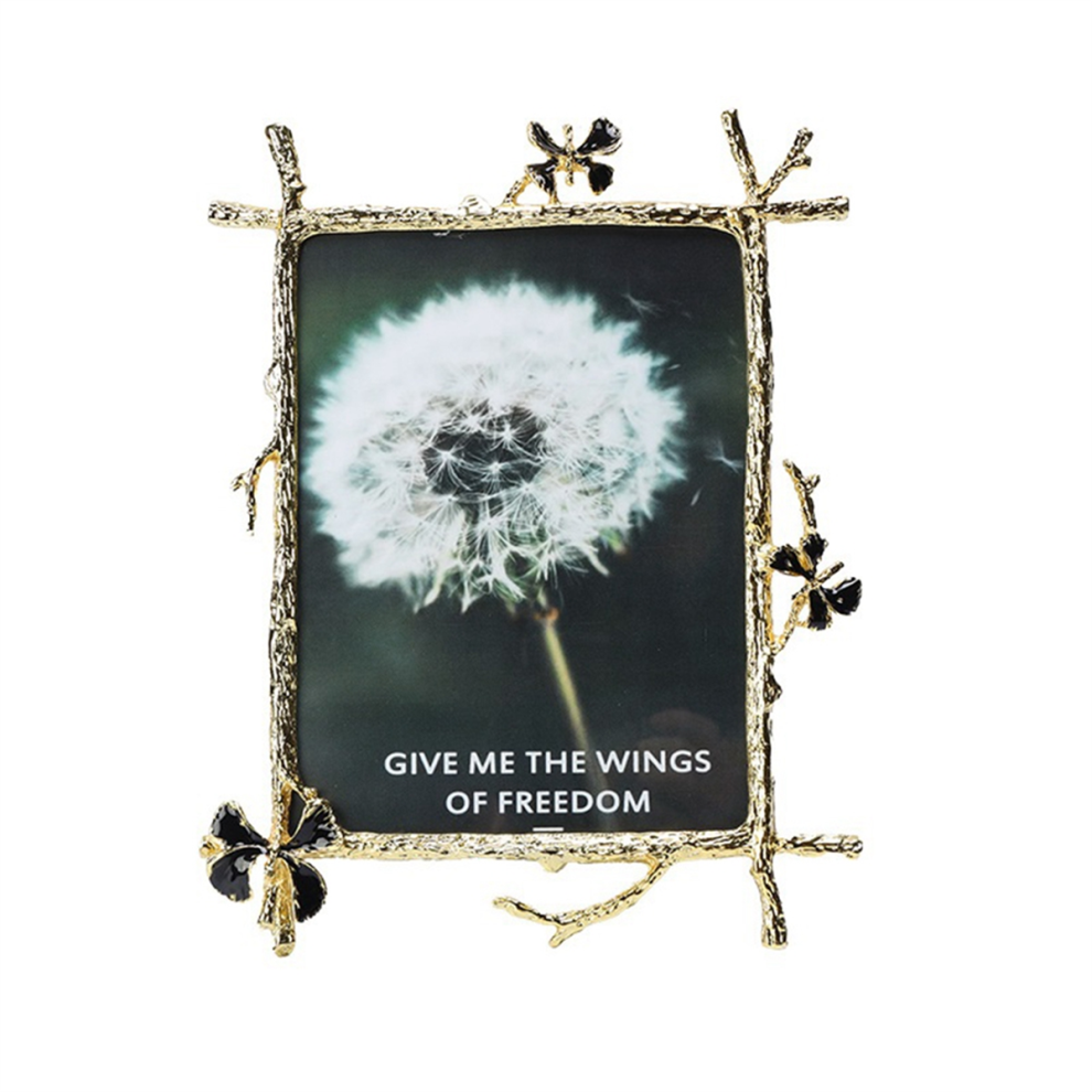 Cadre photo papillon en métal vintage nordique 7 pouces, portrait de famille, table de chevet, bureau, carré, doré, décoration d'intérieur