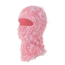 Distressed Ski Mask Full Face Knitted Fuzzy Yeat Shiesty Distress for Men Women Pink