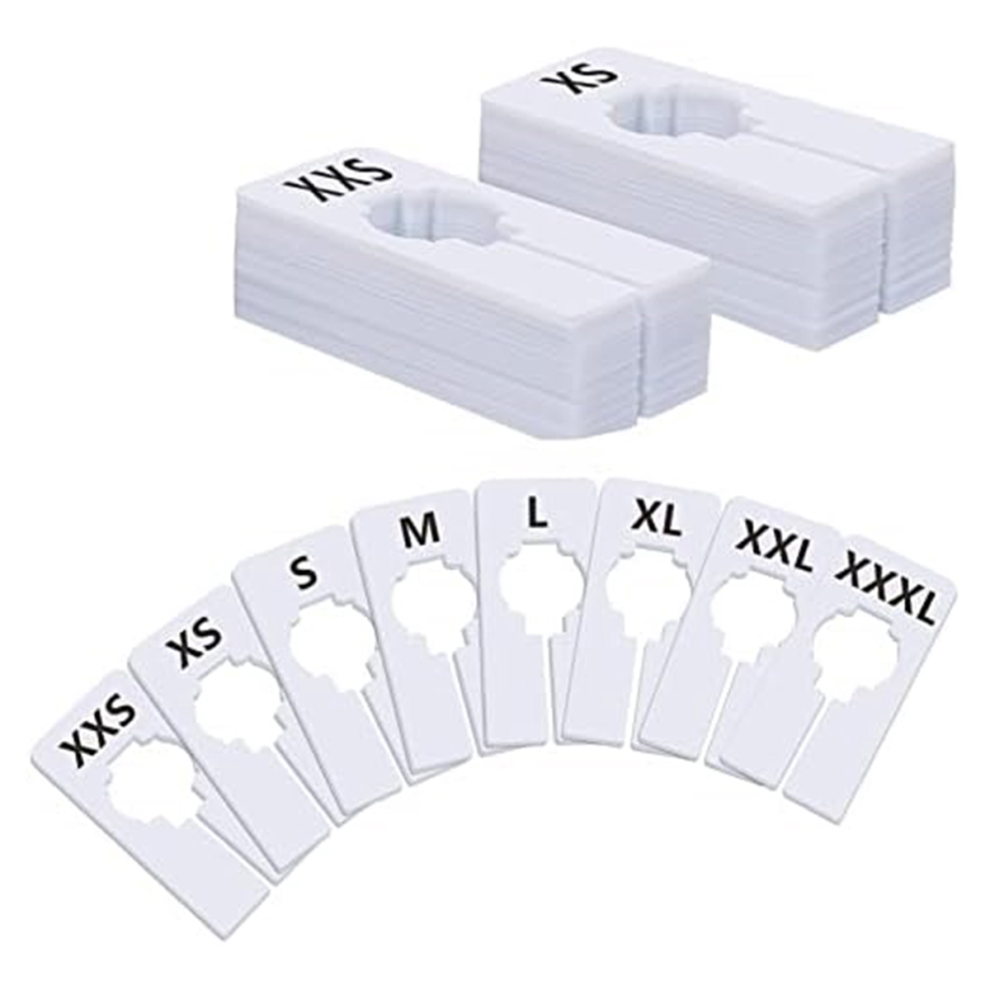 Jojomino 40 Pack Rectangular White Plastic Clothing Size Closet Rack Dividers Hangers, Preprinted In 8 Sizes,White